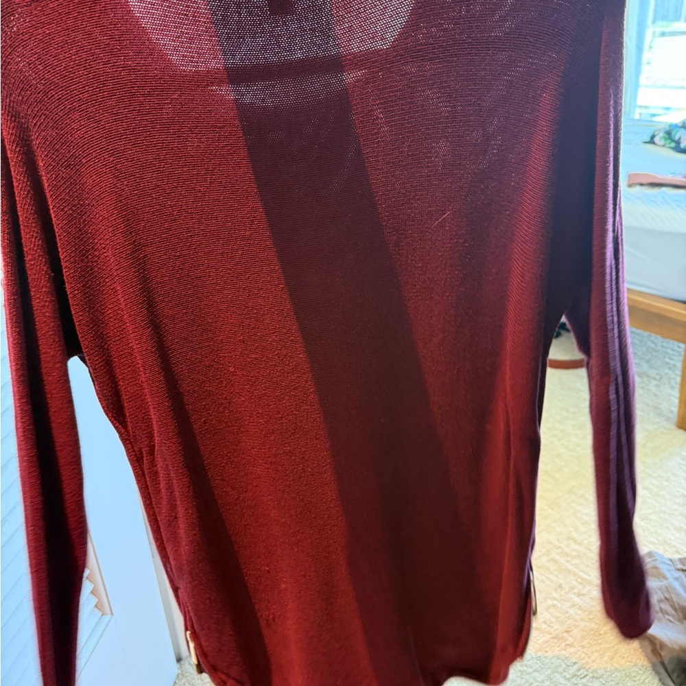 Michael Kors sweater, size small burgundy knit top with gold zippers - Picture 8 of 9